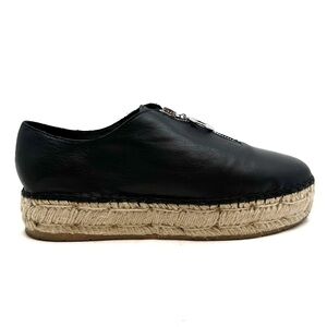 J/Slides | Black Leather‎ Platform Espadrille Shoes Size 7.5